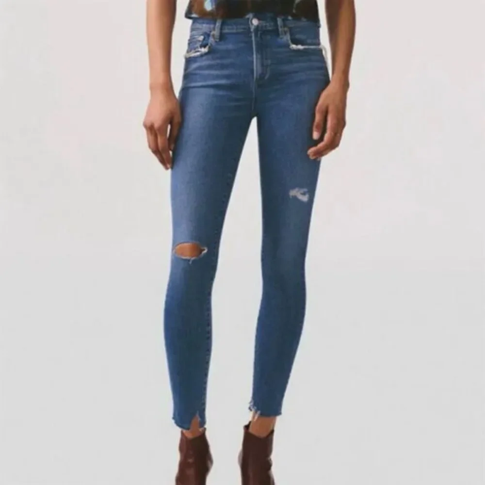AGOLDE Sophie Mid-Rise Ankle Skinny Jeans Women's Size 25 Blue‎ Distressed